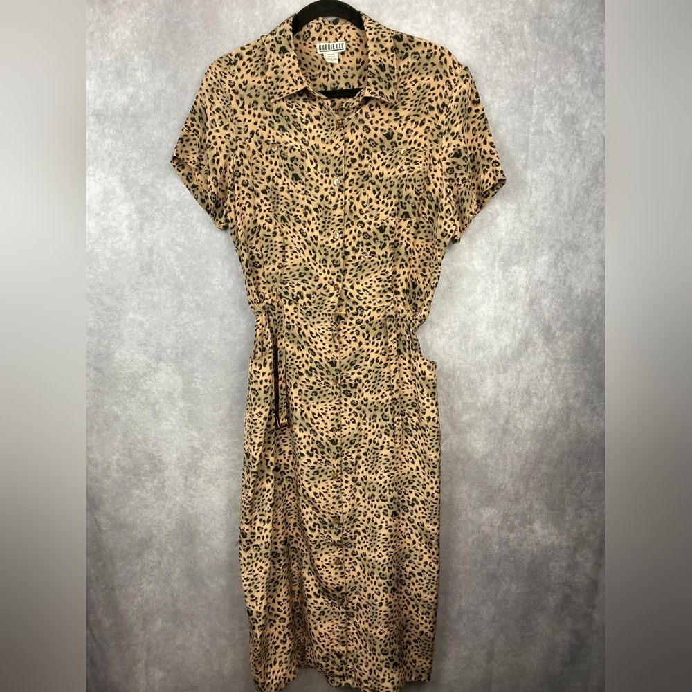 Bobbie Bee Vintage Silk Animal Print Button DownDress with pockets Size 14